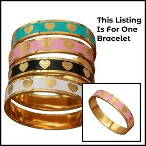NEW Gold Multicolor  Heart Bracelet Stainless Steel Rhinestones Bangle